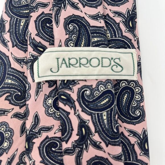 Jarrod’s Tie, 100% Silk, Made By Hand, Printed In England, Pink & Navy Paisley - Picture 8 of 14